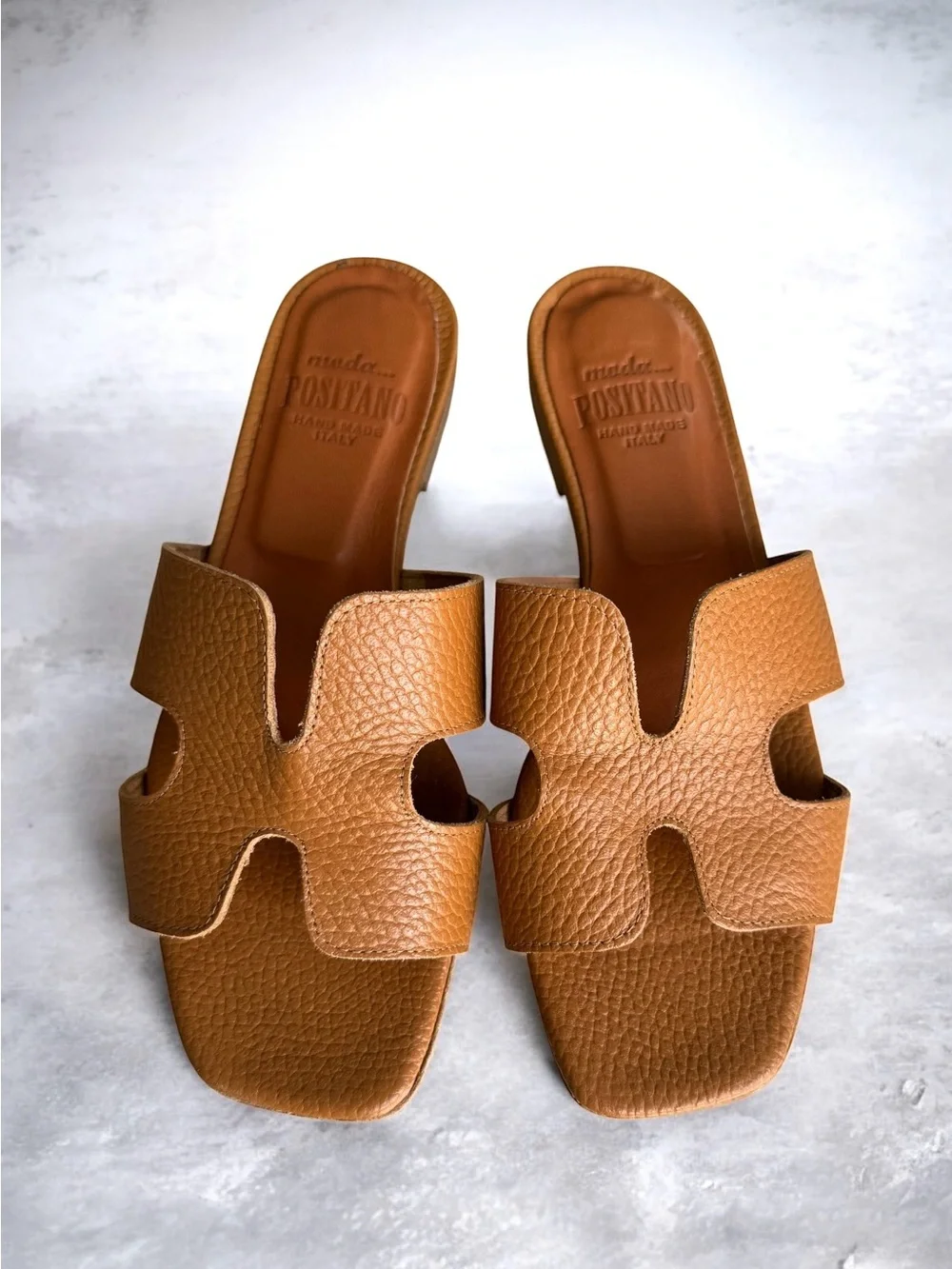 Oran Style Sandals Tan Leather Italian Slides by Moda Positanos - Picture 1 of 11